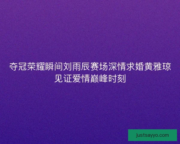 夺冠荣耀瞬间刘雨辰赛场深情求婚黄雅琼见证爱情巅峰时刻